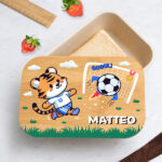 Miniatura di Portapranzo per Bambini con Coperchio in Legno Calcio Personalizzato