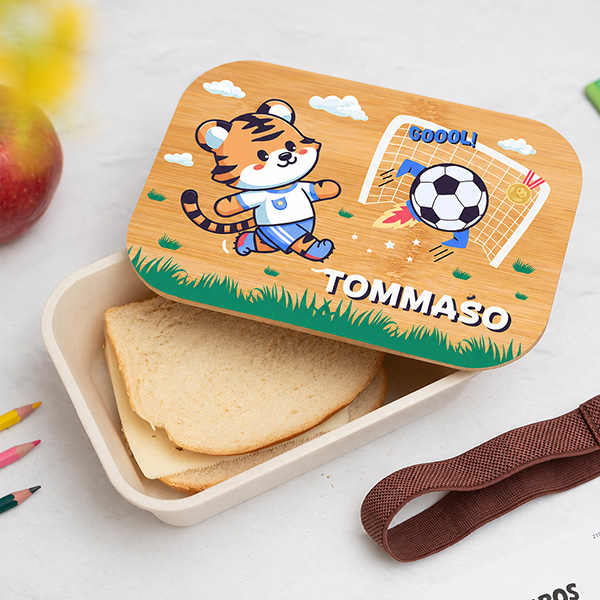 Portapranzo per Bambini con Coperchio in Legno Calcio Personalizzato