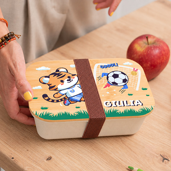 Portapranzo per Bambini con Coperchio in Legno Calcio Personalizzato