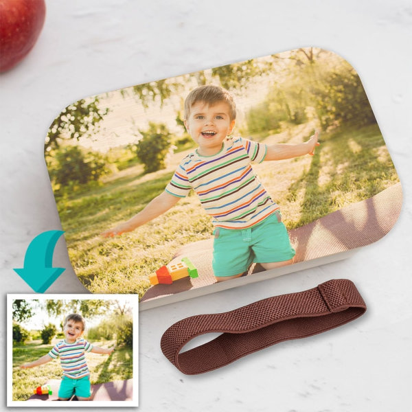 Portapranzo per Bambini con Coperchio in Legno con Foto Personalizzato