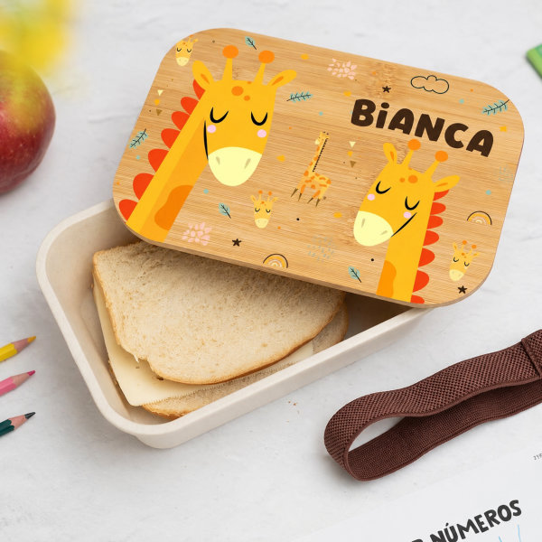 Portapranzo per Bambini con Coperchio in Legno Animali Colorati Personalizzato