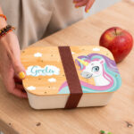 Miniatura di Portapranzo per Bambini con Coperchio in Legno Unicorni Colorati Personalizzato