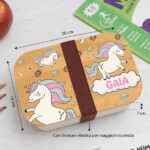 Miniatura di Portapranzo per Bambini con Coperchio in Legno Unicorni Colorati Personalizzato