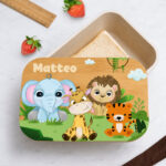 Miniatura di Portapranzo per Bambini con Coperchio in Legno Animali della Giungla Personalizzato