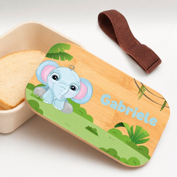 Portapranzo per Bambini con Coperchio in Legno Animali della Giungla Personalizzato