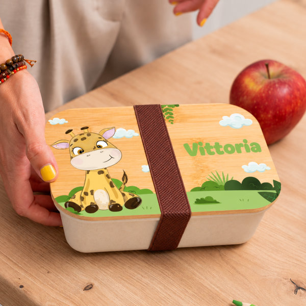 Portapranzo per Bambini con Coperchio in Legno Animali della Giungla Personalizzato