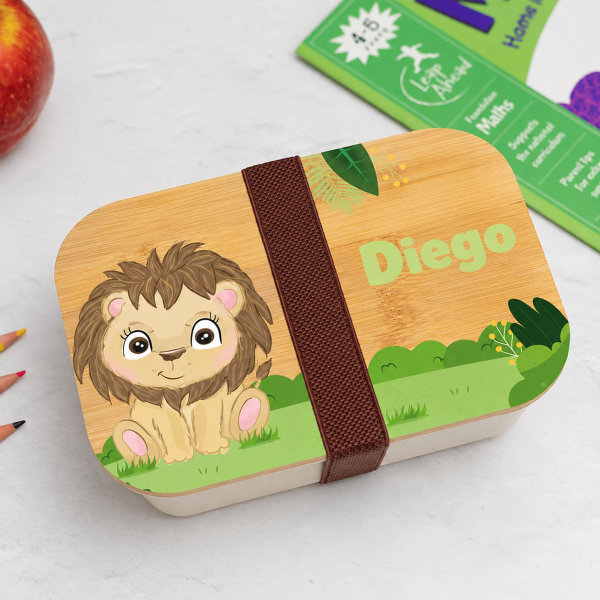 Portapranzo per Bambini con Coperchio in Legno Animali della Giungla Personalizzato