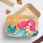 Portapranzo per Bambini con Coperchio in Legno Sirenetta Personalizzato Miniatura di Portapranzo per Bambini con Coperchio in Legno Sirenetta Personalizzato