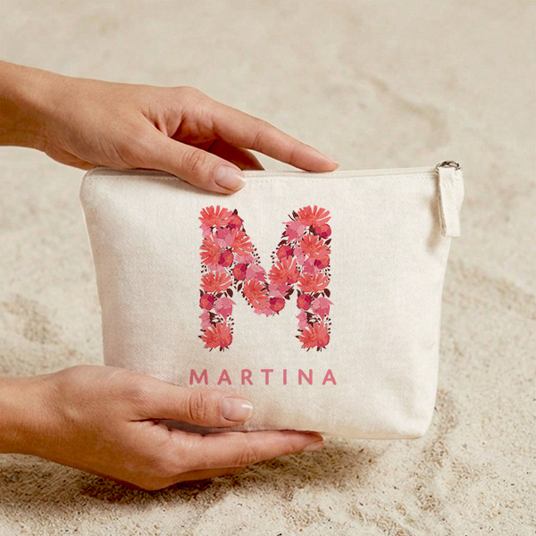 Beauty Case con Iniziale Floreale e Nome Personalizzato