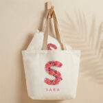 Miniatura di Tote Bag con Iniziale Floreale e Nome Personalizzato