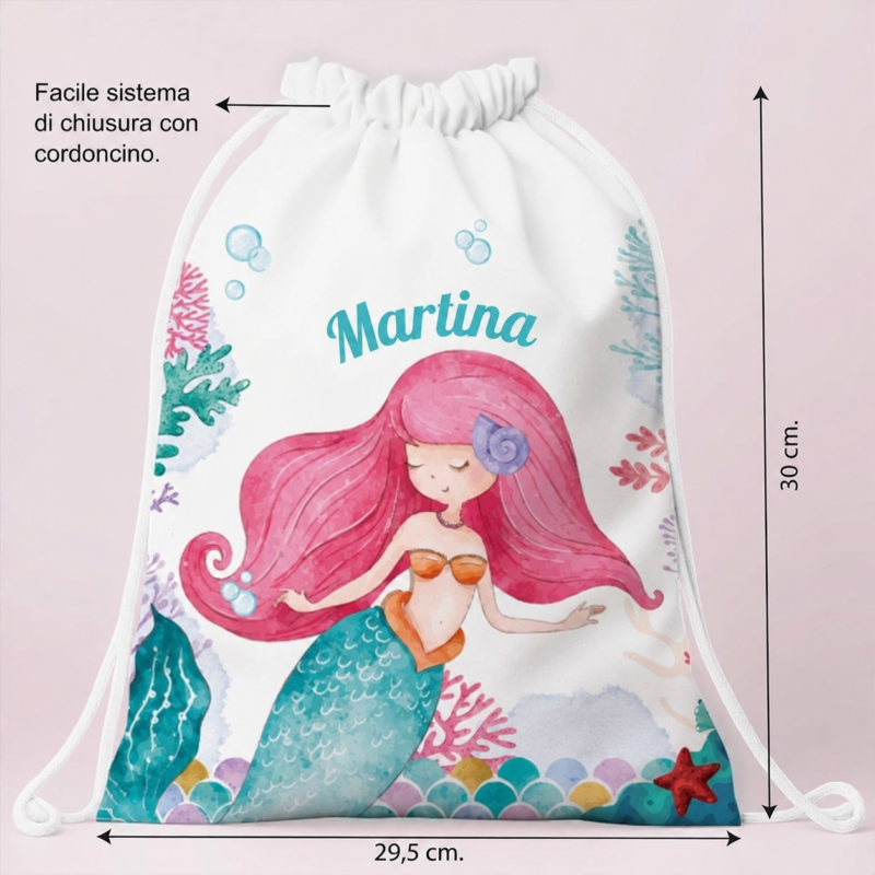Zaino a Sacca per Bambini Sirenetta Personalizzato