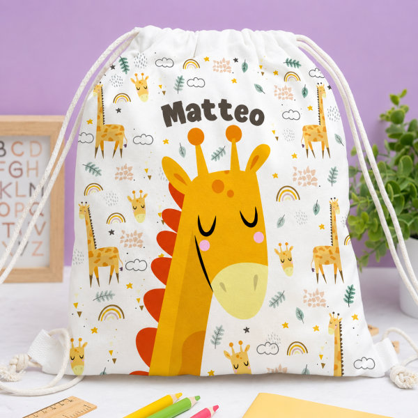 Zaino a Sacca per Bambini Animali Colorati Personalizzato