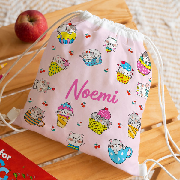 Zaino a Sacca per Bambini Gattini Personalizzato