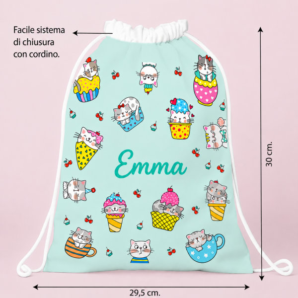 Zaino a Sacca per Bambini Gattini Personalizzato