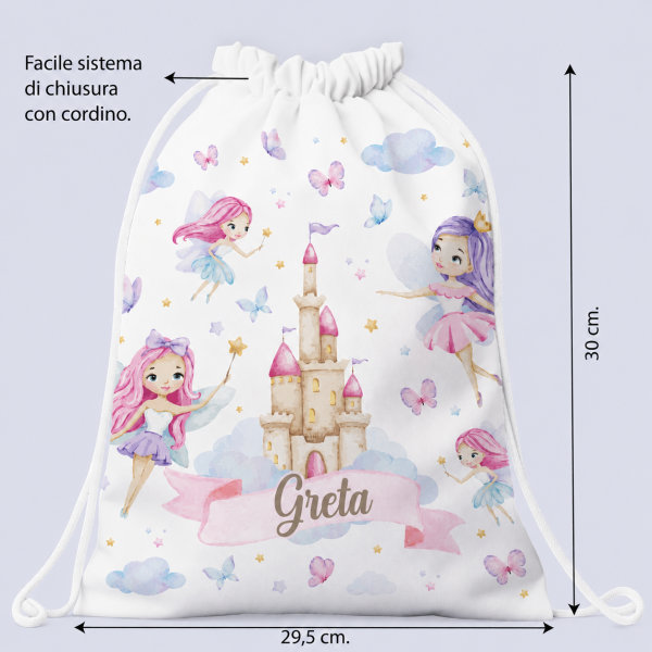 Zaino a Sacca per Bambini Fate Personalizzato