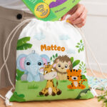 Zaino a Sacca per Bambini con Animali della Giungla personalizzato Miniatura di Zaino a Sacca per Bambini con Animali della Giungla personalizzato