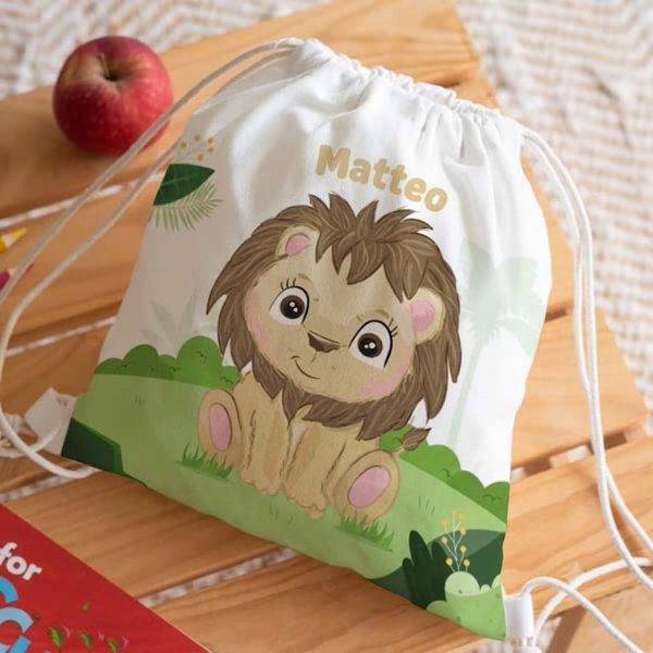 Zaino a Sacca per Bambini con Animali della Giungla personalizzato