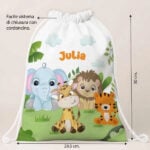 Miniatura di Zaino a Sacca per Bambini con Animali della Giungla personalizzato