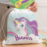 Zaino a Sacca per Bambini con Unicorni Colorati personalizzato Miniatura di Zaino a Sacca per Bambini con Unicorni Colorati personalizzato
