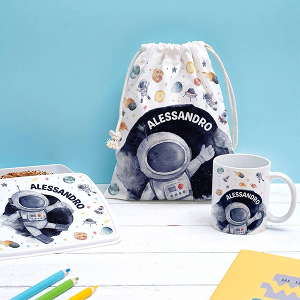 Tazza per Bambini Infrangibile con Astronauta e Nome personalizzata