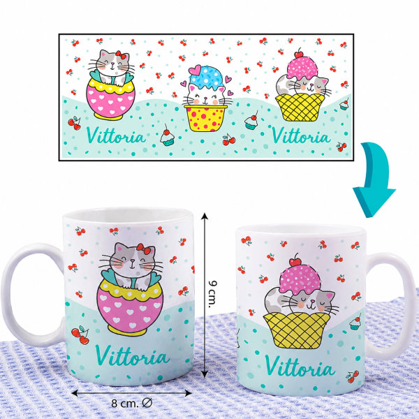 Tazza Infrangibile per Bambini Gattini con Nome Personalizzata