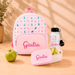 Miniatura di Pack Scuola Rosa per Bambini con Foglie e Nome personalizzato