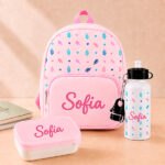 Pack Scuola Rosa per Bambini con Foglie e Nome personalizzato Miniatura di Pack Scuola Rosa per Bambini con Foglie e Nome personalizzato