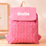 Zaino a Sacca per Bambini Quadretti Rosa Personalizzato Miniatura di Zaino a Sacca per Bambini Quadretti Rosa Personalizzato
