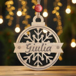 Miniatura di Set di Decorazioni per Albero di Natale Fiocchi in Legno con Nome personalizzate