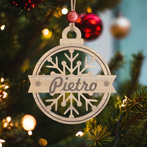 Set di Decorazioni per Albero di Natale Fiocchi in Legno con Nome personalizzate