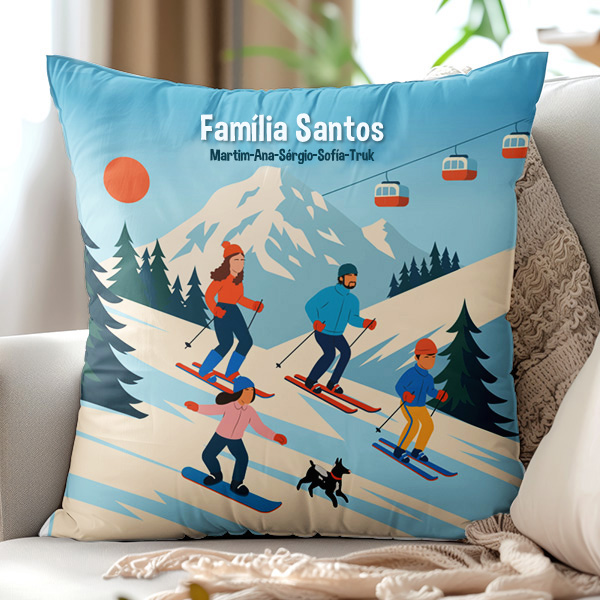 Almofada Esqui na Montanha com Nomes e Texto personalizado