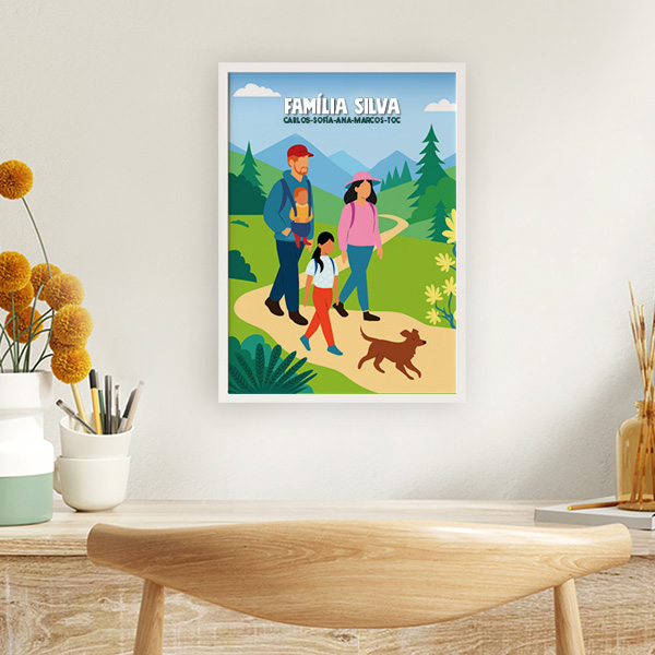 Poster Família na Montanha com Nomes e Texto personalizado