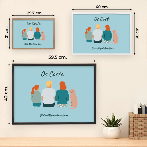 Póster Família de Costas com Nomes e Texto personalizado