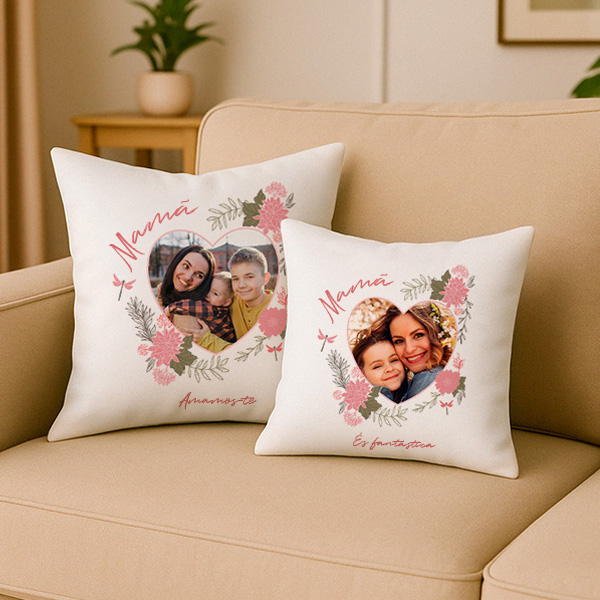 Almofada Coração Floral com Foto e Texto Personalizado