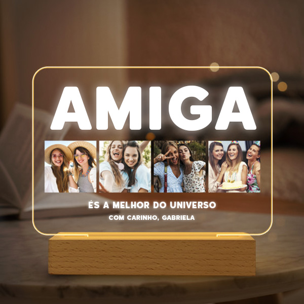 Candeeiro Amiga com Quatro Fotografias e Texto Personalizado