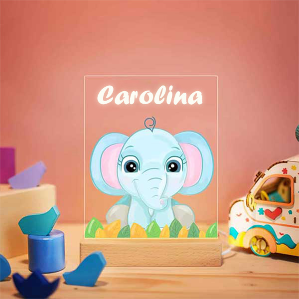 Candeeiro de Presença Infantil com Animais e Nome Personalizado