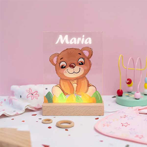 Candeeiro de Presença Infantil com Animais e Nome Personalizado