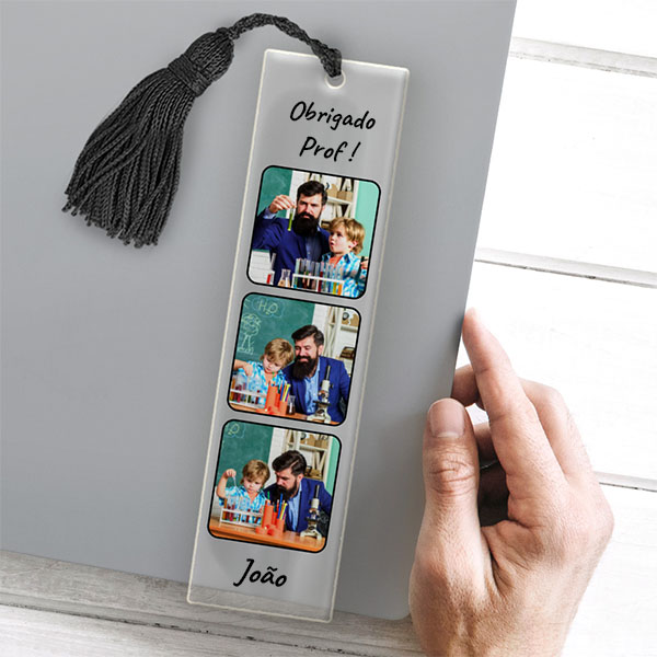 Marcador de Livros com Três Fotografias e Texto Personalizado