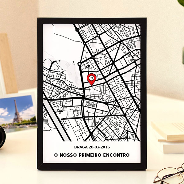 Placa Mapa do Amor com Localização e Textos Personalizada