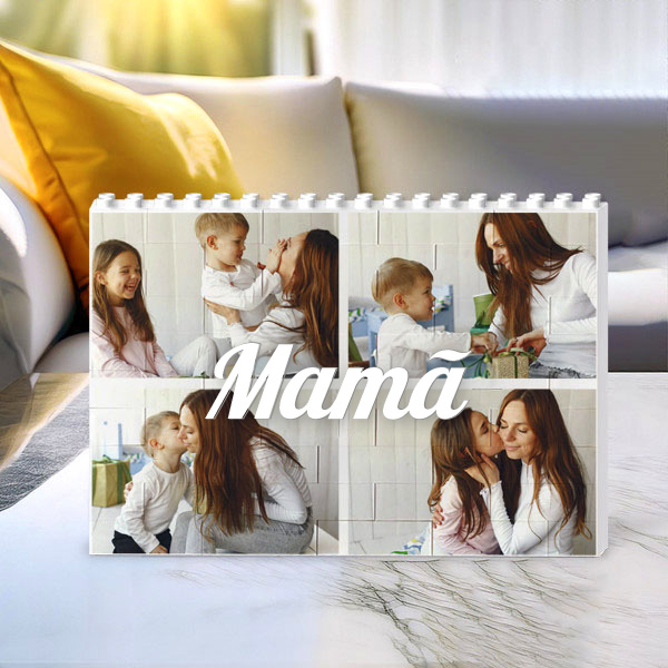 Puzzle de Blocos Mamã Collage com Quatro Fotos Personalizado