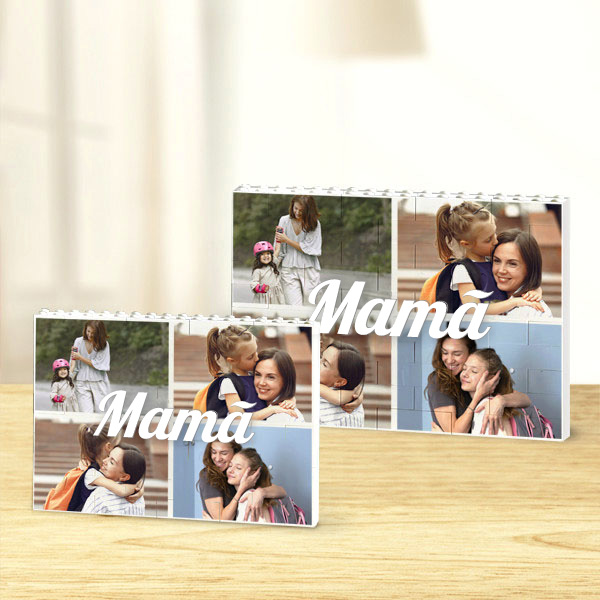 Puzzle de Blocos Mamã Collage com Quatro Fotos Personalizado