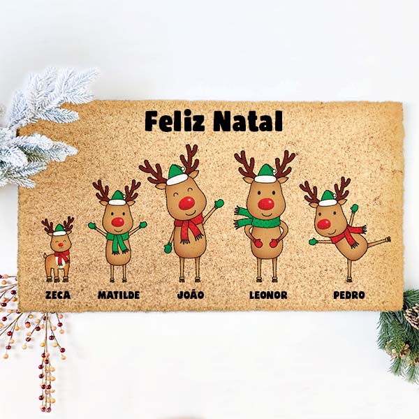 Capacho de Natal Renas com Nomes e Texto Personalizado