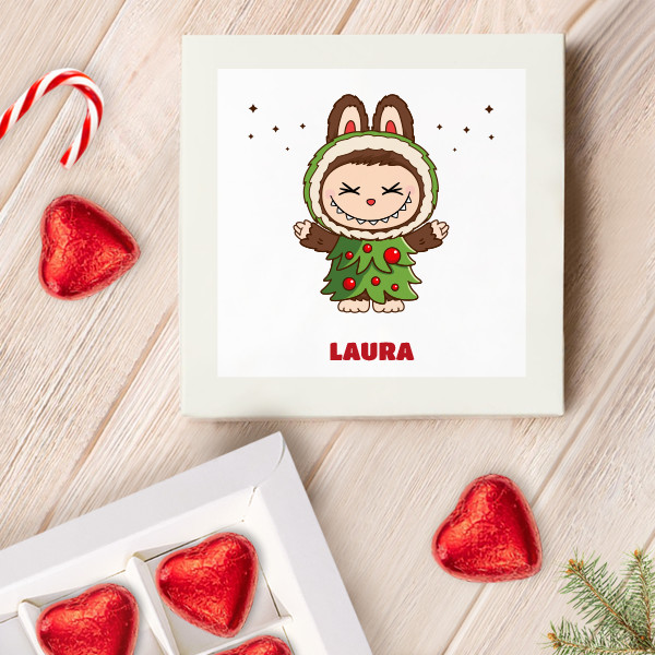 Caixa de Doces com Boneco Labubu de Natal com Nome personalizado