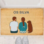 Miniatura de Capacho com Ilustração de Família de Costas e Texto Personalizado