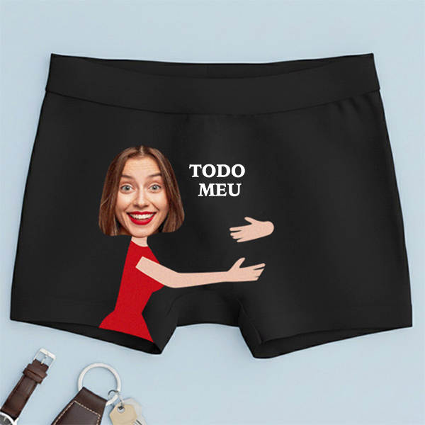 Boxer com a frase « Todo Meu » e fotografia personalizada