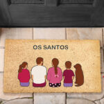 Miniatura de Capacho com Ilustração de Família de Costas e Texto Personalizado