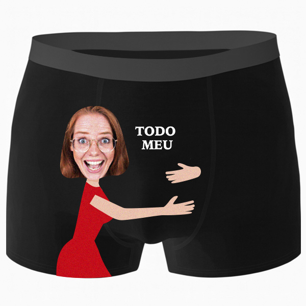 Boxer com a frase « Todo Meu » e fotografia personalizada