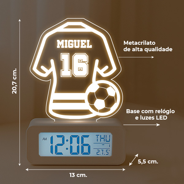 Relógio Despertador com Luz Camisola de Futebol personalizada