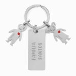 Porta-chaves em aço com texto e bonecos personalizados Miniatura de Porta-chaves em aço com texto e bonecos personalizados