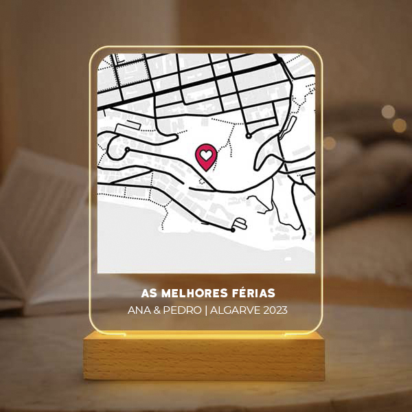 Candeeiro Mapa do Amor personalizado com Localização e Textos